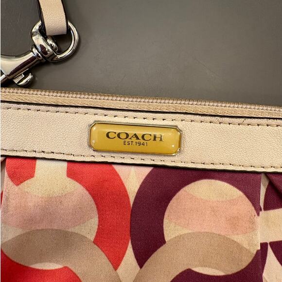 COACH 1941 Satin Chain Logo Kristin OP Art Multicolor wristlet Top Zip - Picture 3 of 11